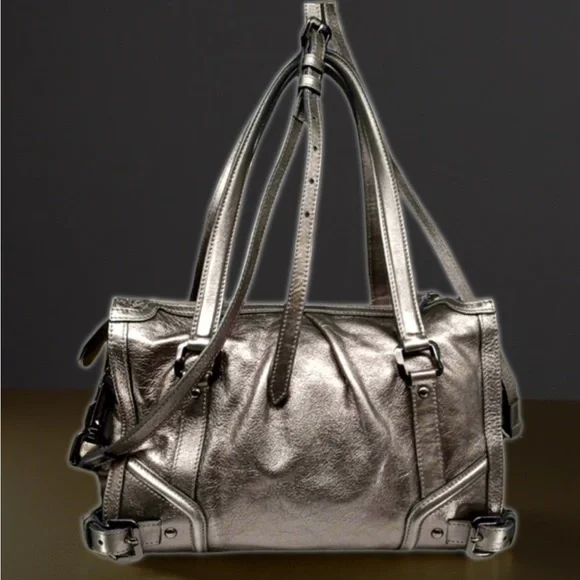🆑 Burberry Prorsum Metallic Silver Satchel And/e Shoulder Bag Like New EUC
